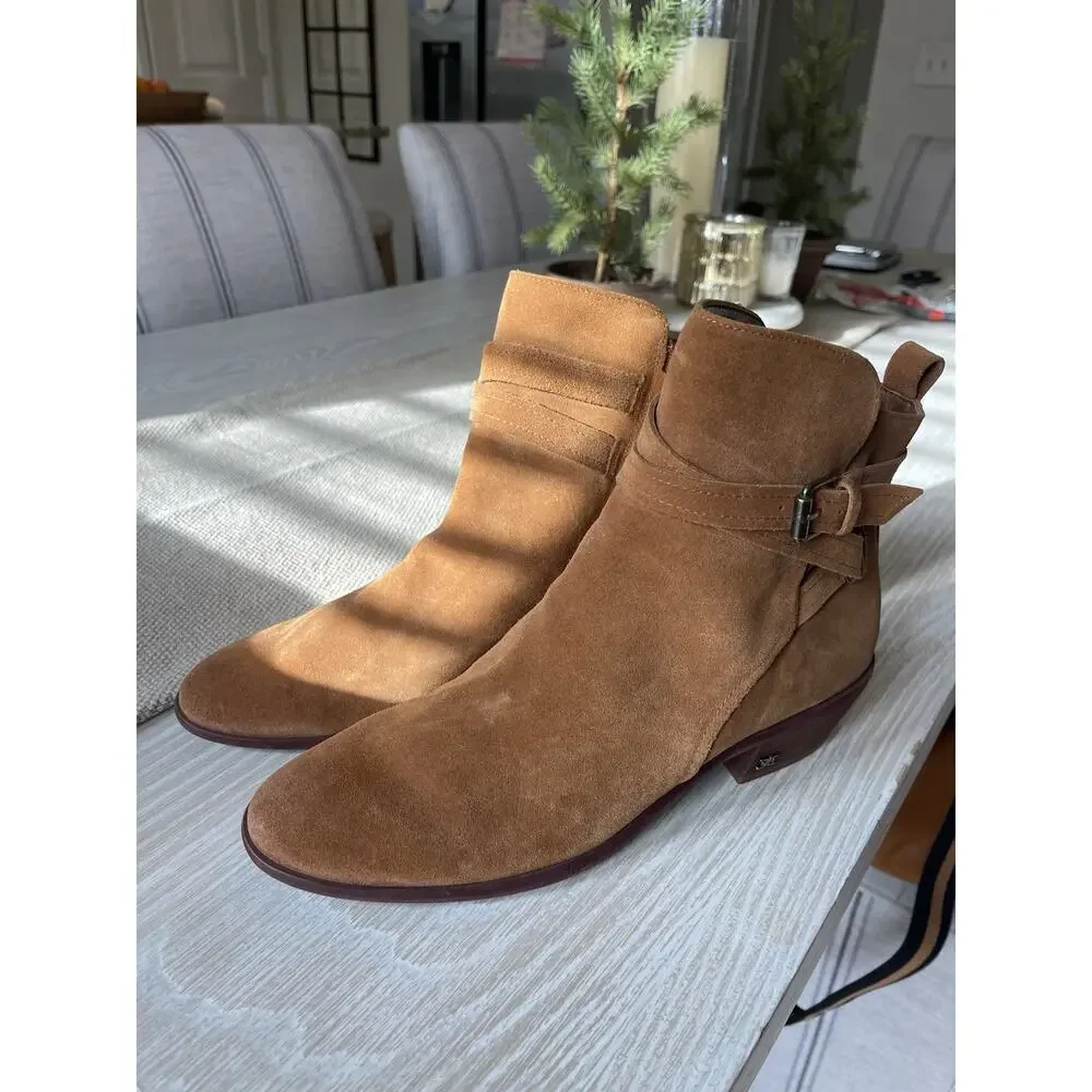 NEW Sam Edelman Polina Suede Heeled Booties Womens Size 10W Brown Leather